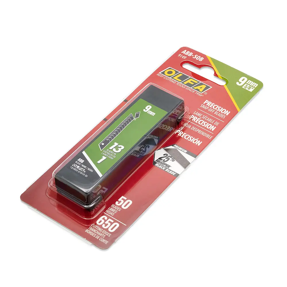 Лезвия OLFA ABB-50B, углеродистая сталь, 9mm, 50шт.